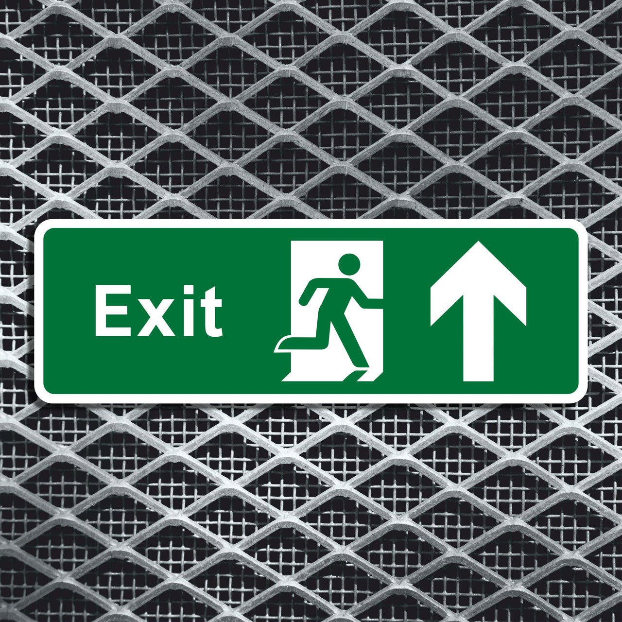 Emergency Exit Sign with Straight Ahead Arrow