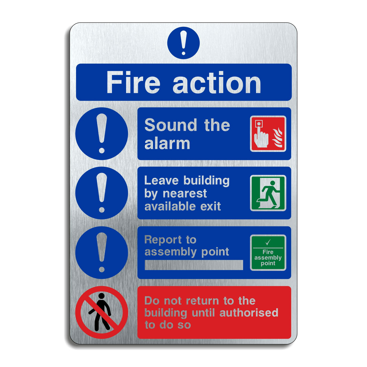 Brushed Aluminium Fire Action Multimessage Sign