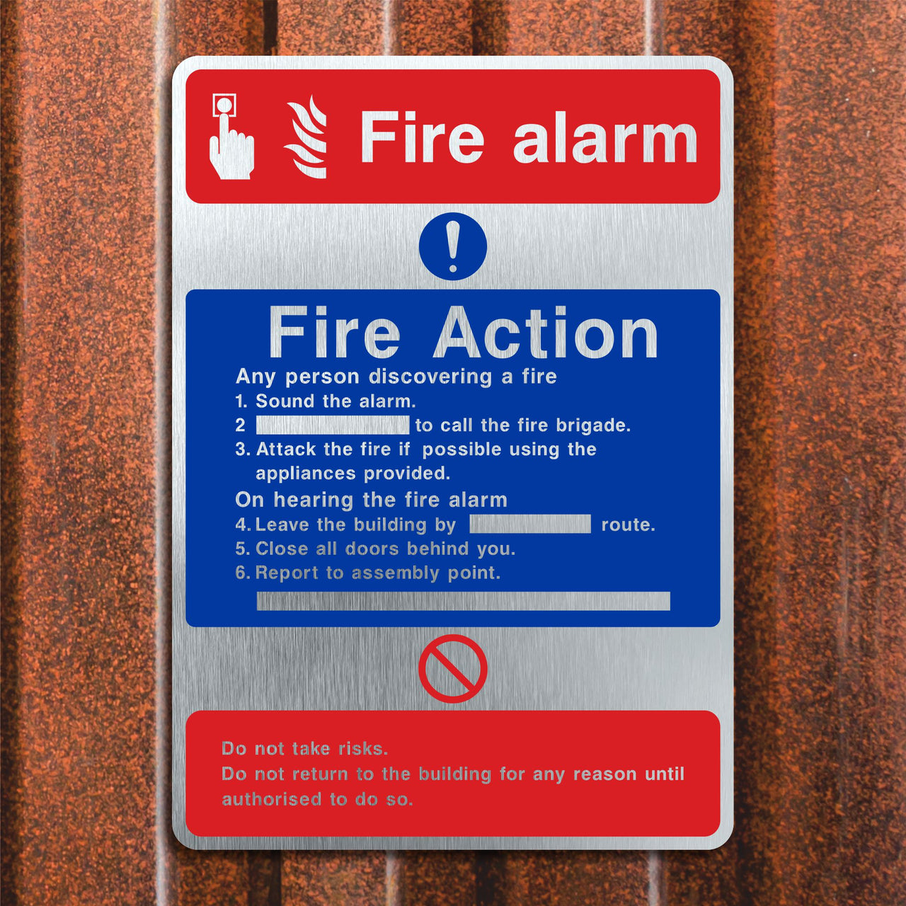 Brushed Aluminium Fire Alarm Fire Action Multimessage Sign