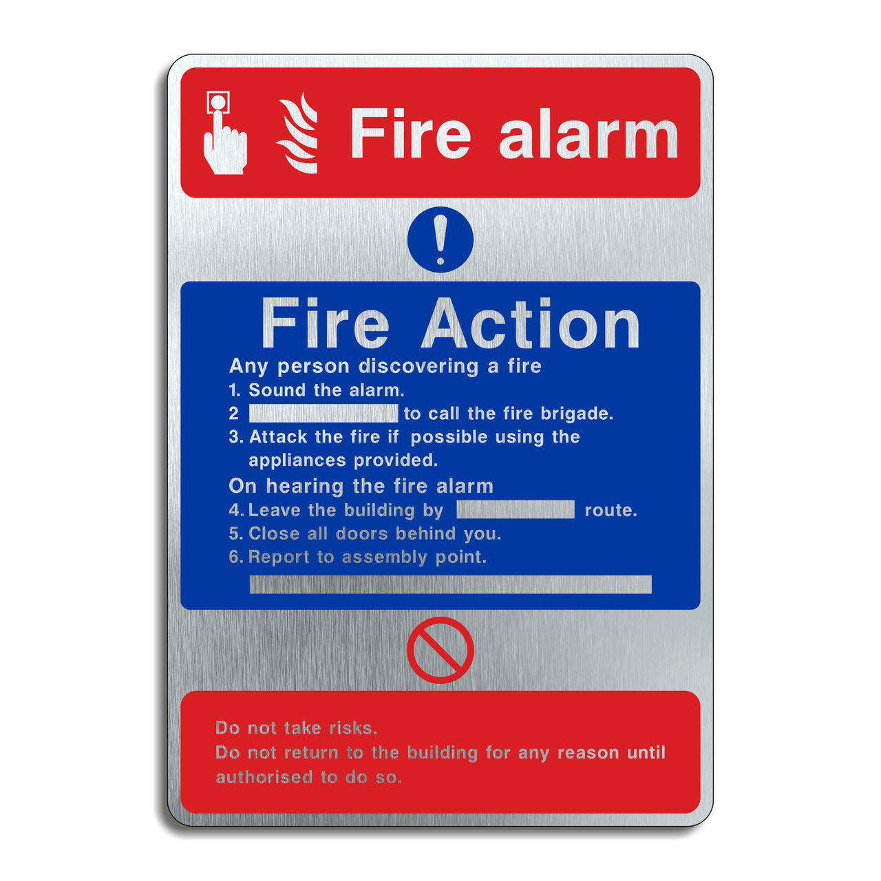 Brushed Aluminium Fire Alarm Fire Action Multimessage Sign