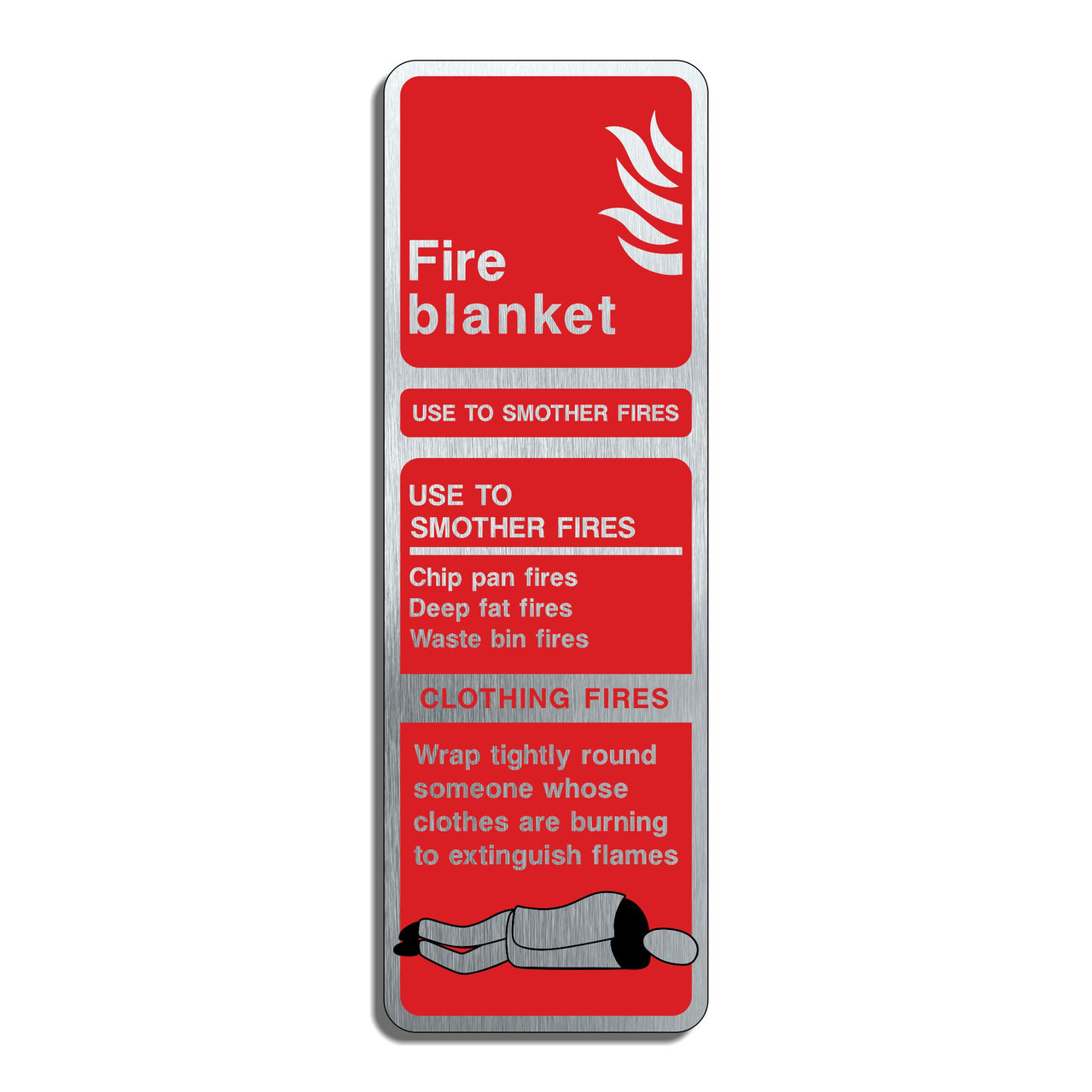 Fire Blanket Sign with a Brushed Aluminium Finish