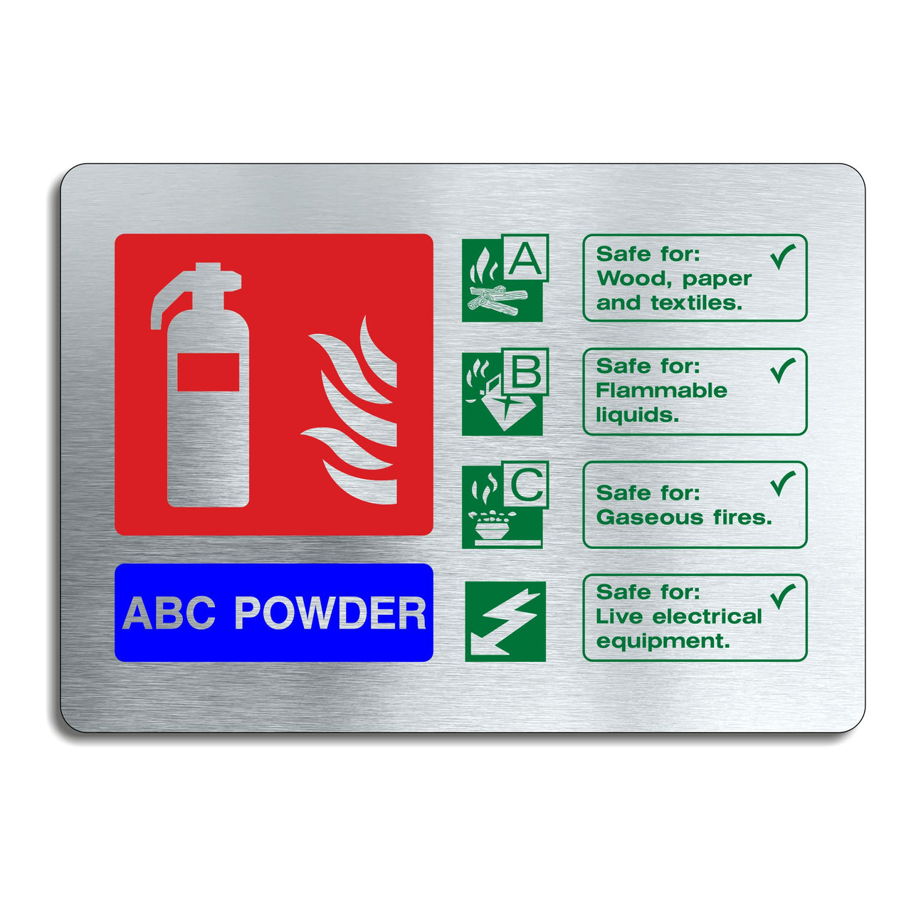 Brushed Aluminum Fire Extinguisher Sign - ABC Powder Extinguisher