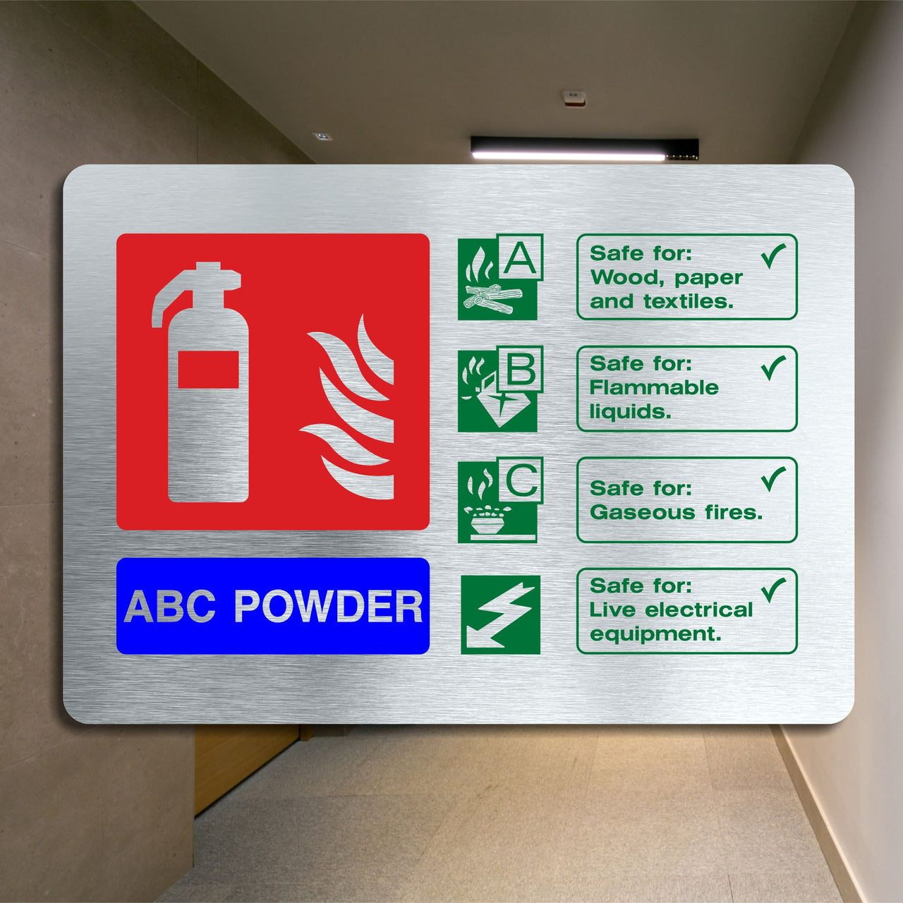 Brushed Aluminum Fire Extinguisher Sign - ABC Powder Extinguisher