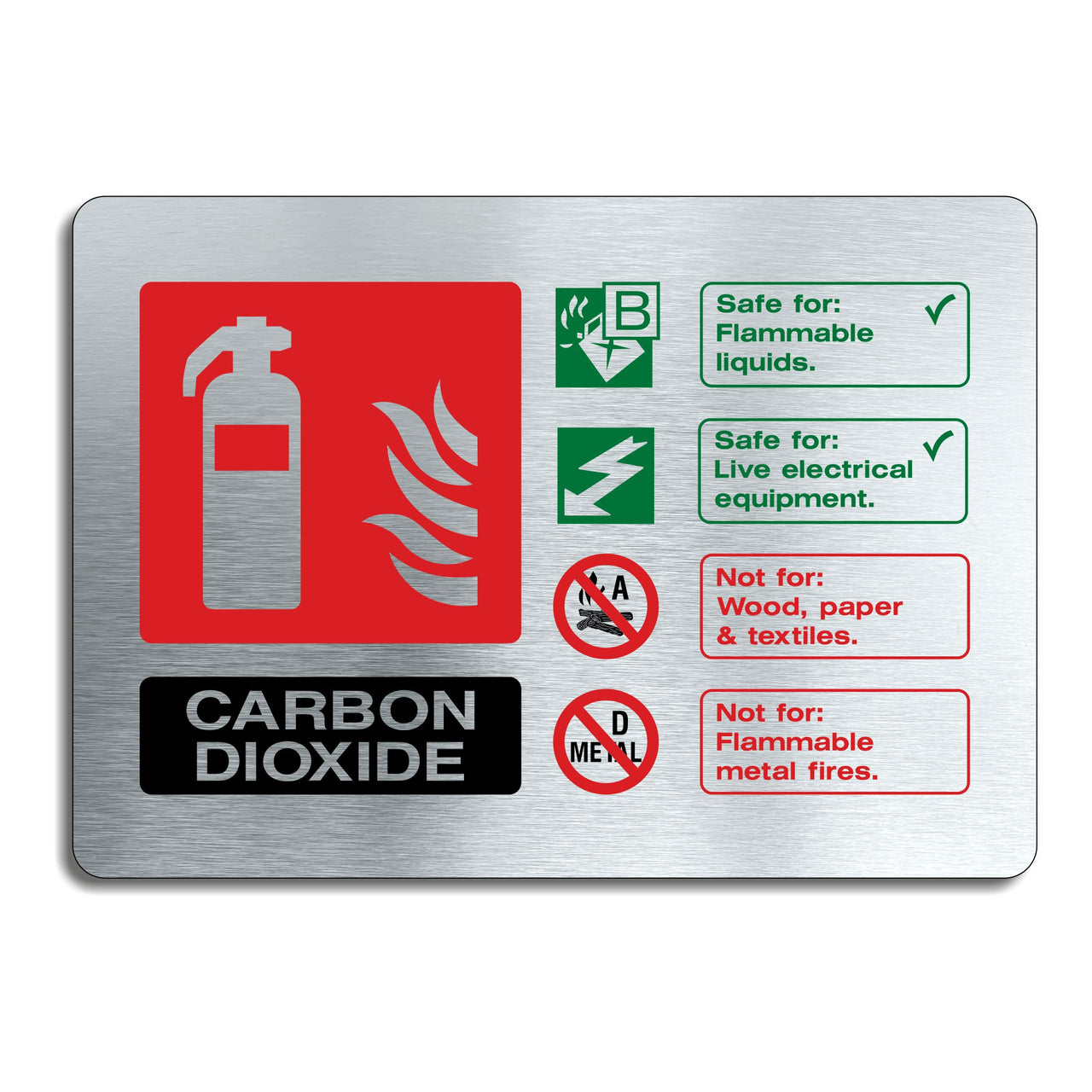 Brushed Aluminum Fire Extinguisher Sign - Carbon Dioxide