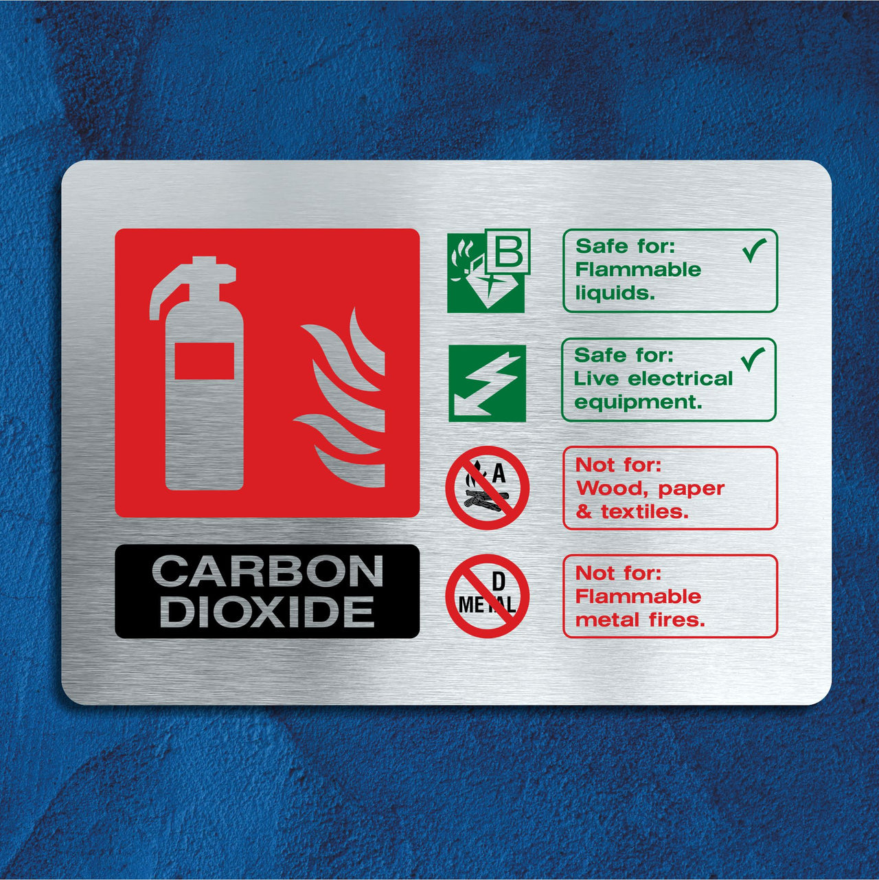 Brushed Aluminum Fire Extinguisher Sign - Carbon Dioxide