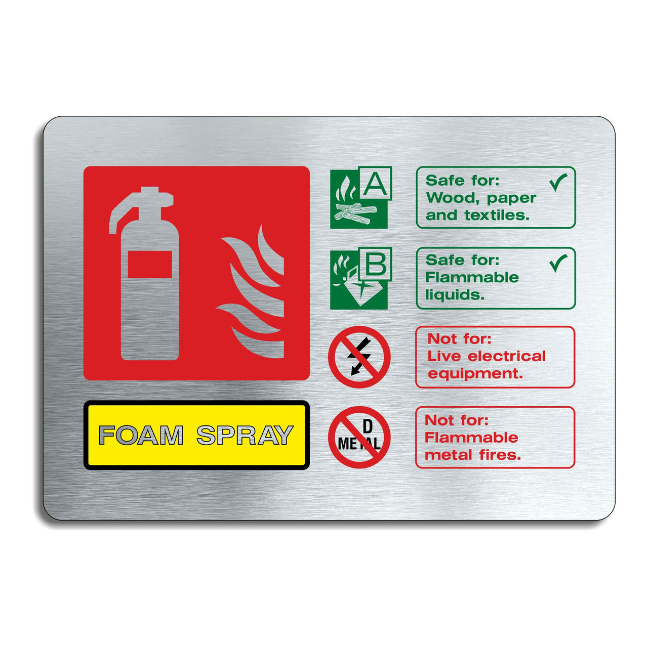 Brushed Aluminum Fire Extinguisher Sign - Foam Spray