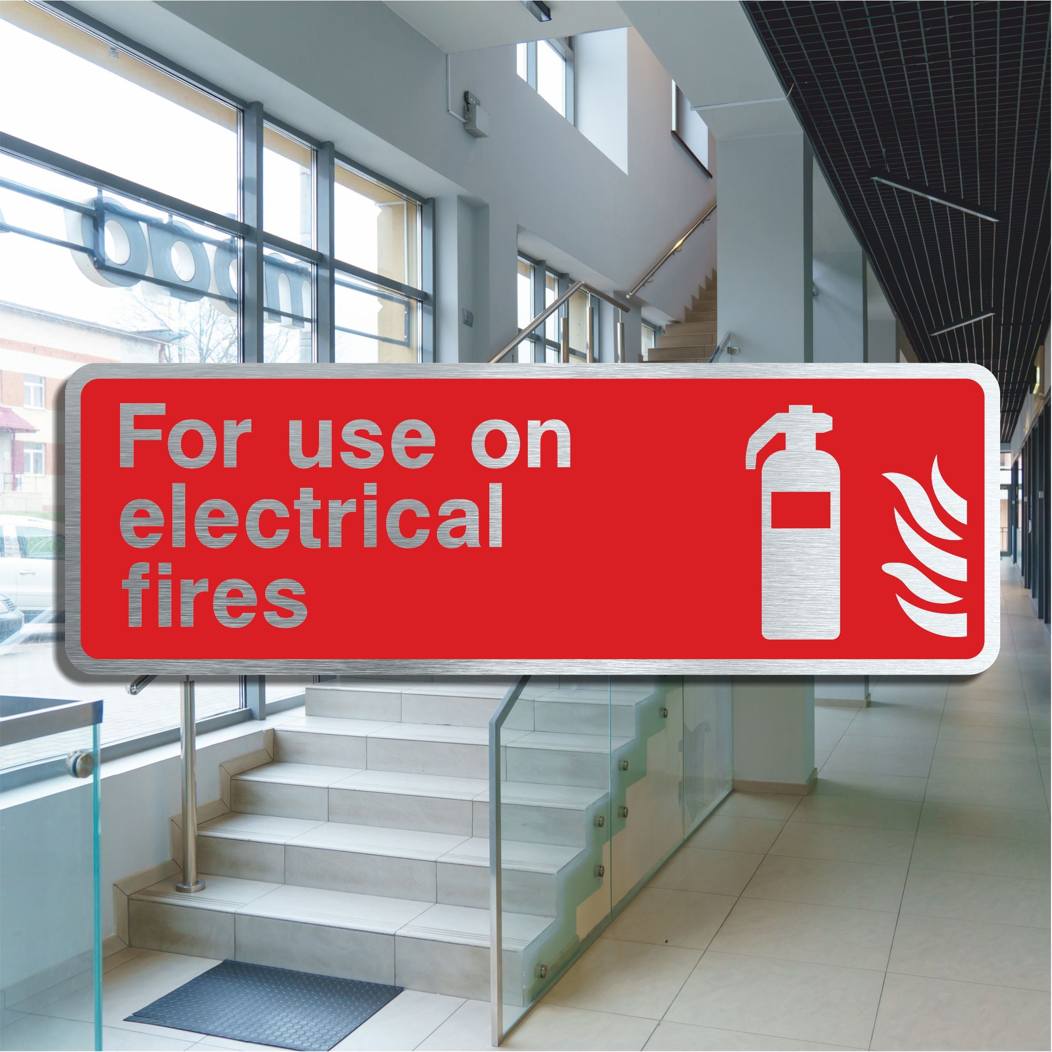 Brushed Aluminium Fire Extinguisher Sign - For Use on Electrical Fires