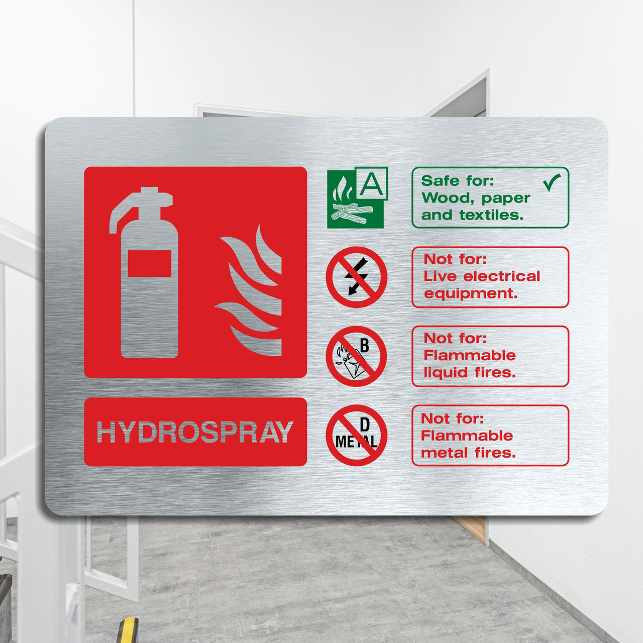 Brushed Aluminum Htdrospray Fire Extinguisher Sign