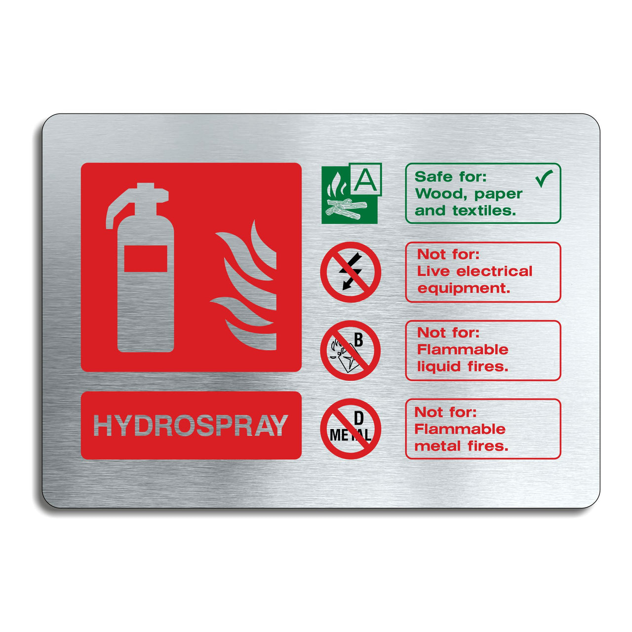 Brushed Aluminum Htdrospray Fire Extinguisher Sign