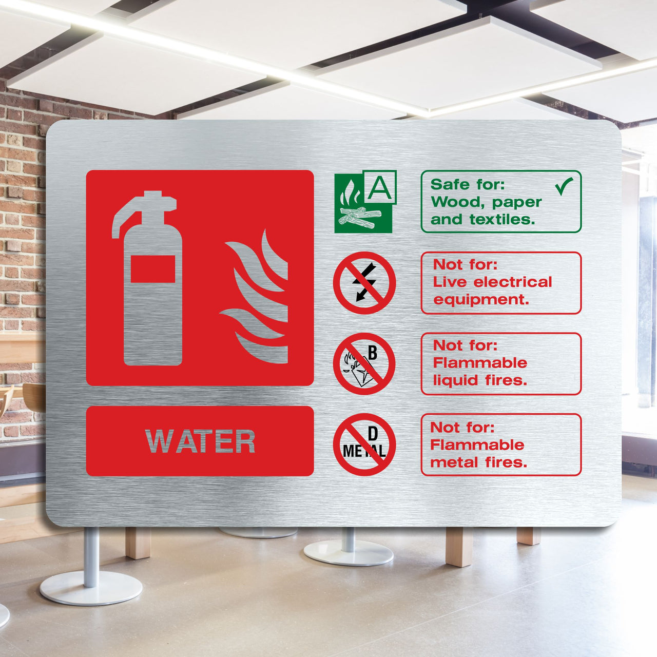 Brushed Aluminum Water Fire Extinguisher Sign