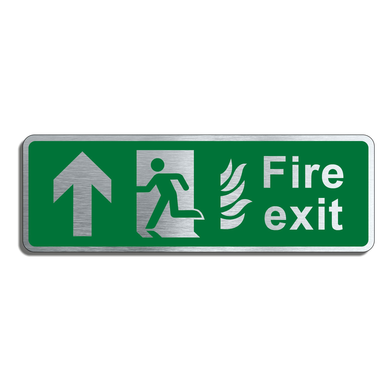 Brushed Silver Aluminium Fire Exit Sign with Straight Ahead Arrow