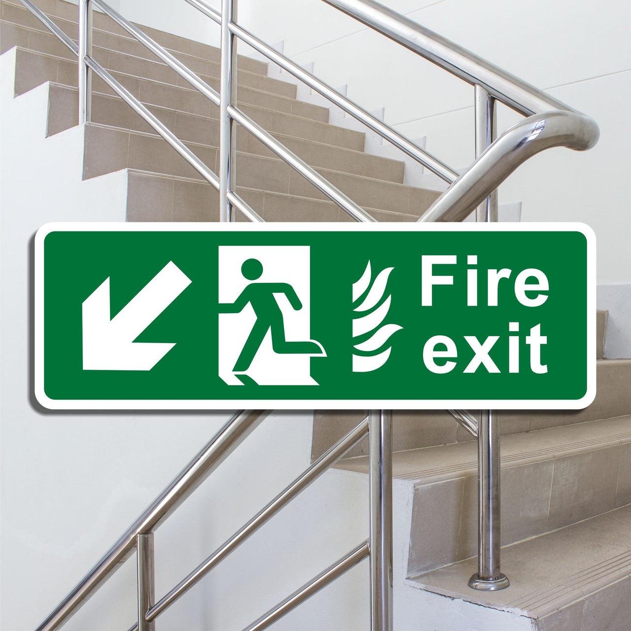 Fire Exit Sign with Bottom Left Arrow