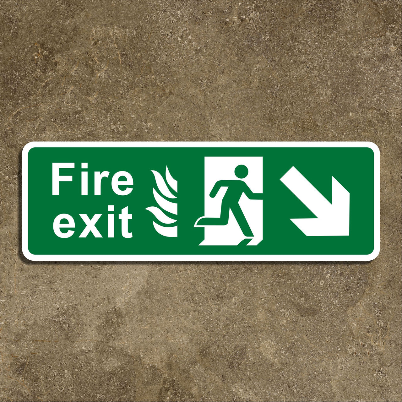 Fire Exit Sign with Bottom Right Arrow