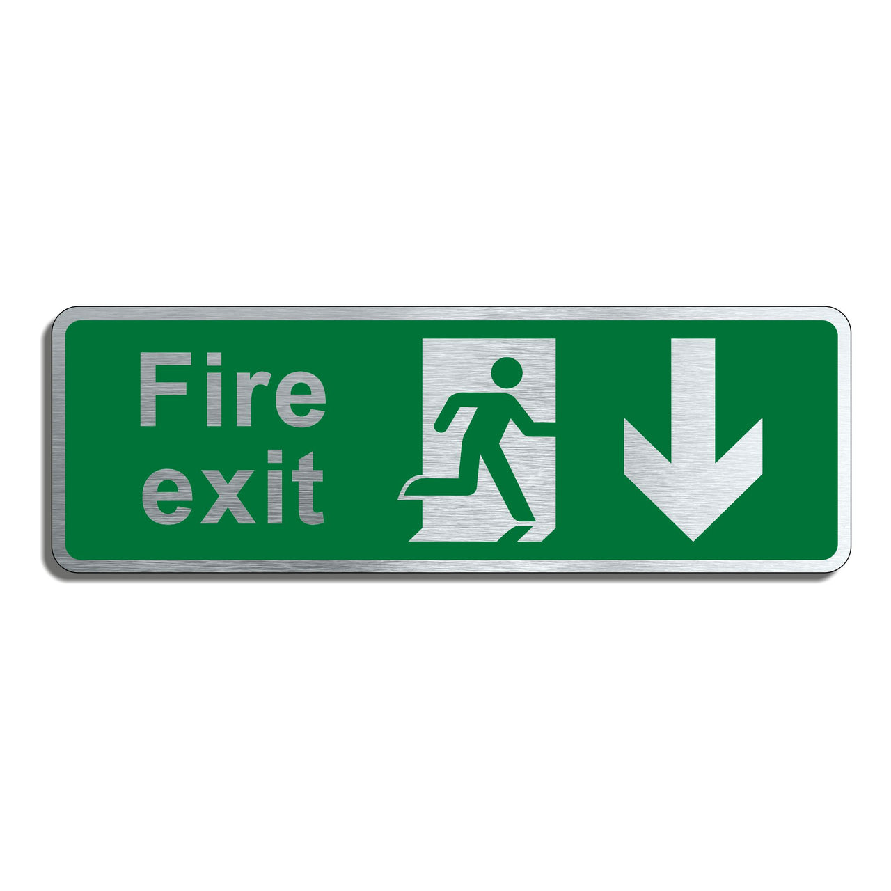 Brushed Aluminium Fire Exit Sign with Down Arrow