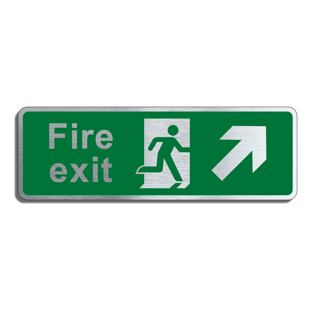 Brushed Aluminium Fire Exit Sign with Forward Up Right Arrow
