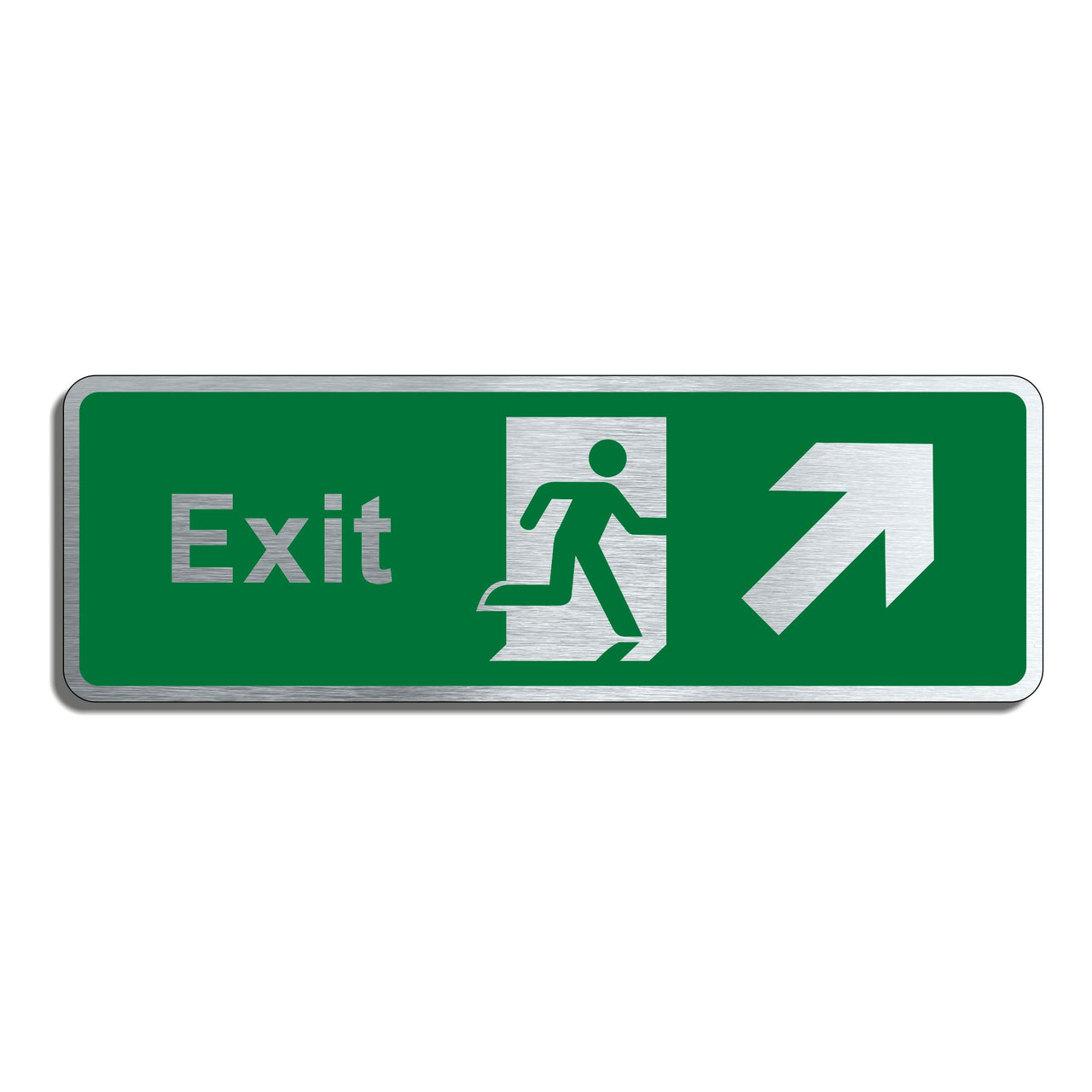 Brushed Aluminium Emergency Exit Sign with Forward Right Arrow