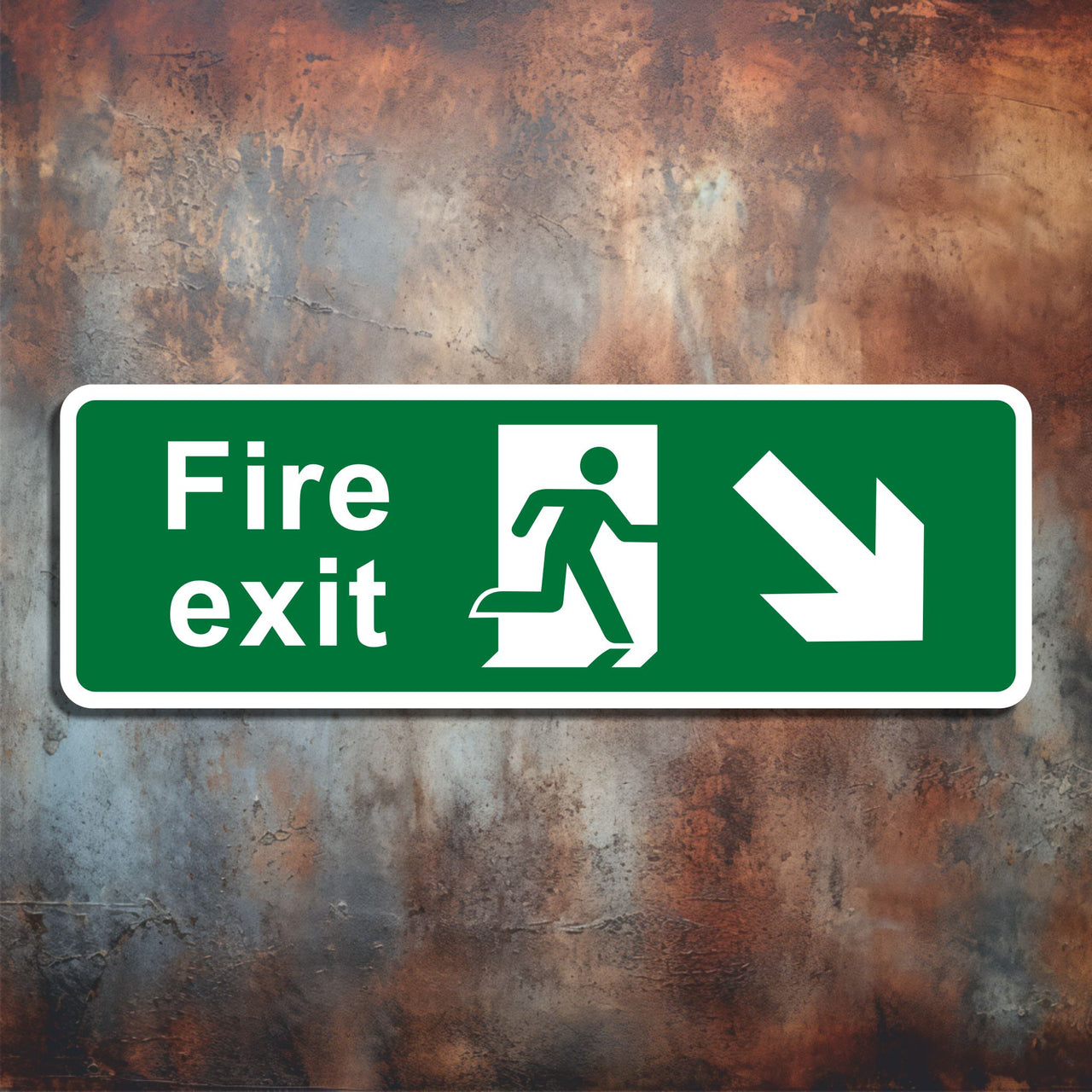 Fire Exit Sign with Bottom Right Arrow