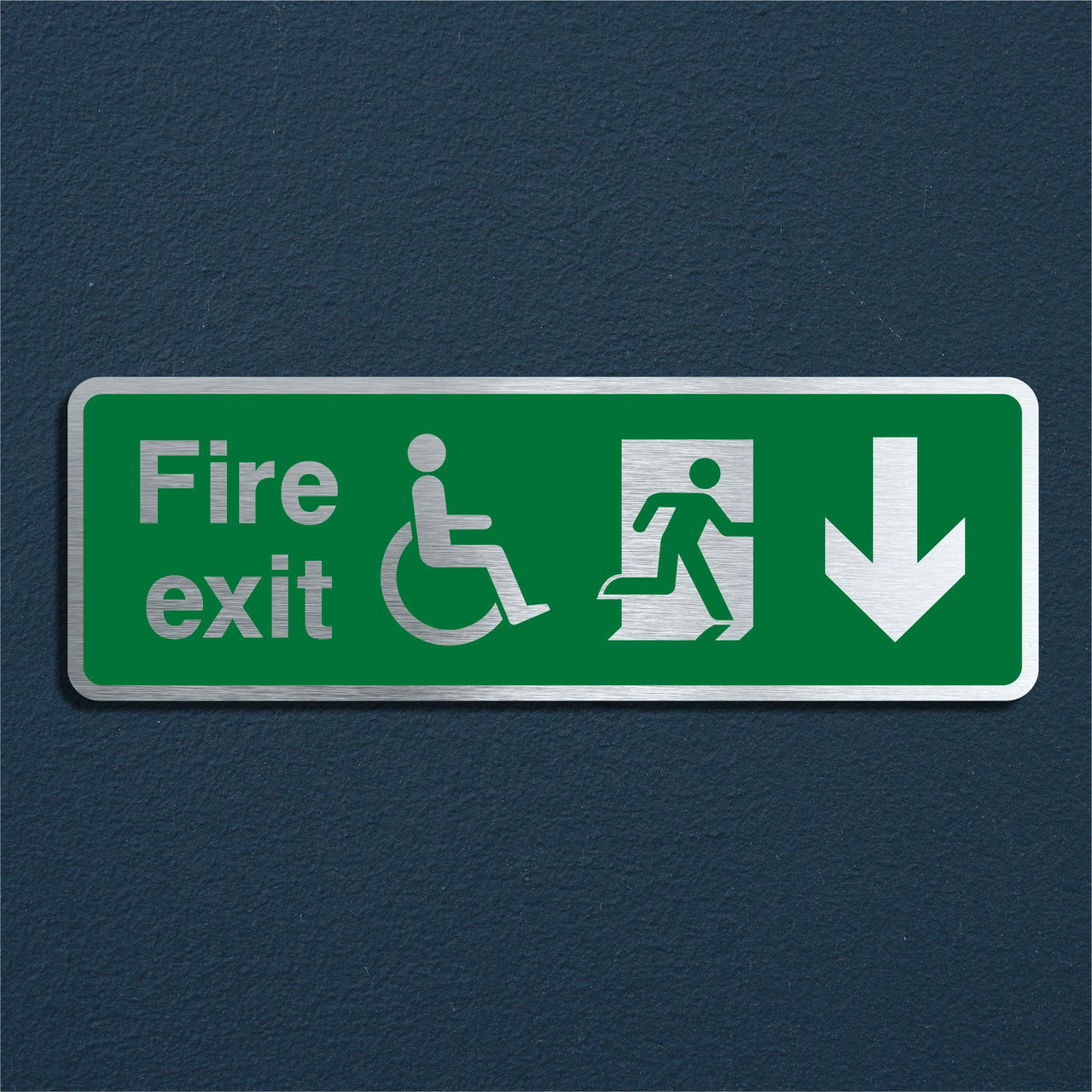 Brushed Silver Disabled Fire Exit Down Arrow