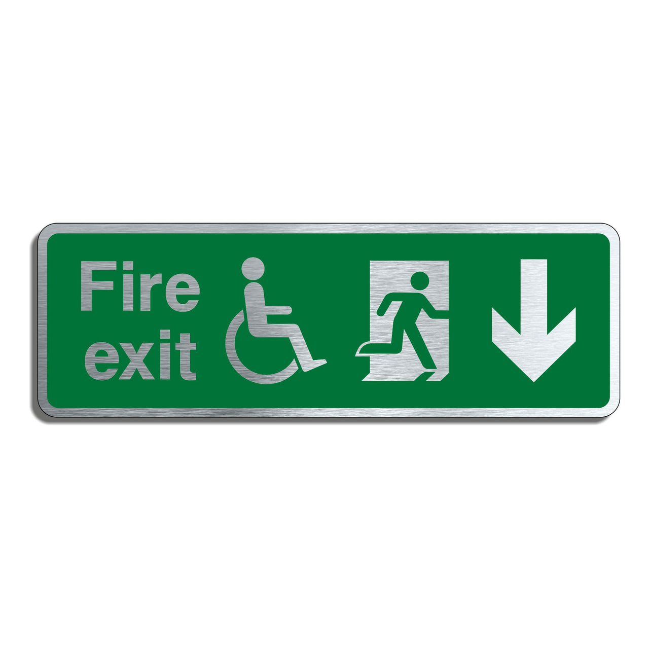 Brushed Silver Disabled Fire Exit Down Arrow