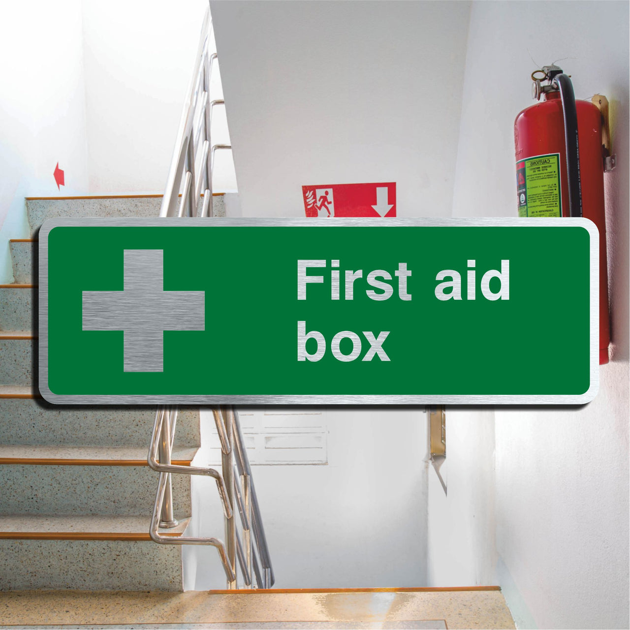 Brushed Aluminium First Aid Box Sign