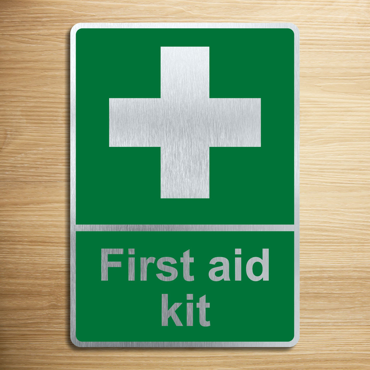 Brushed Aluminium First Aid Kit Sign
