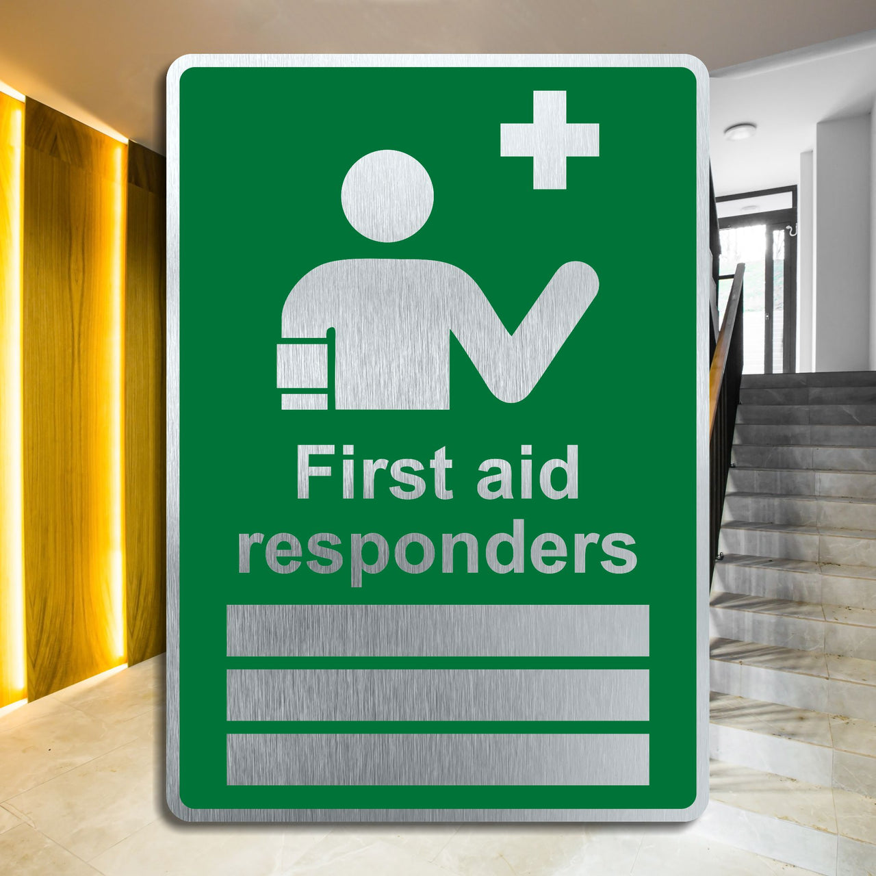 Brushed Aluminium First Aid Responders Sign