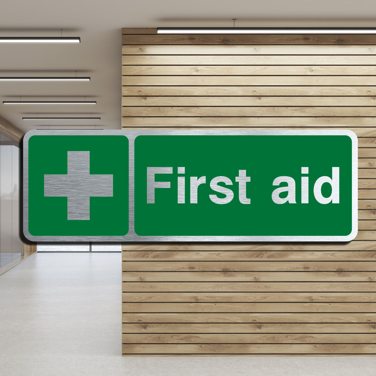 Brushed Aluminium First Aid Sign