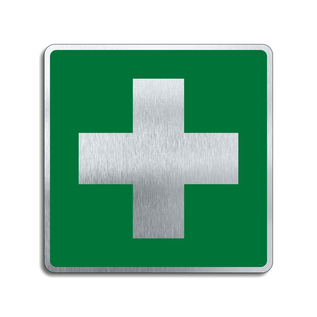 Square Brushed Aluminium First Aid Symbol Sign