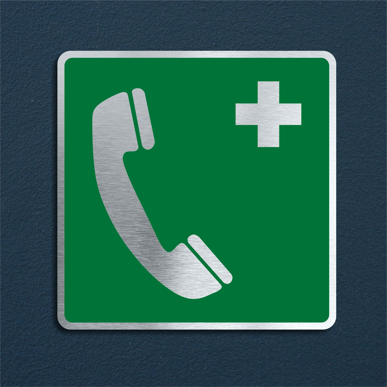 Square Brushed Aluminium Emergency Telephone Sign