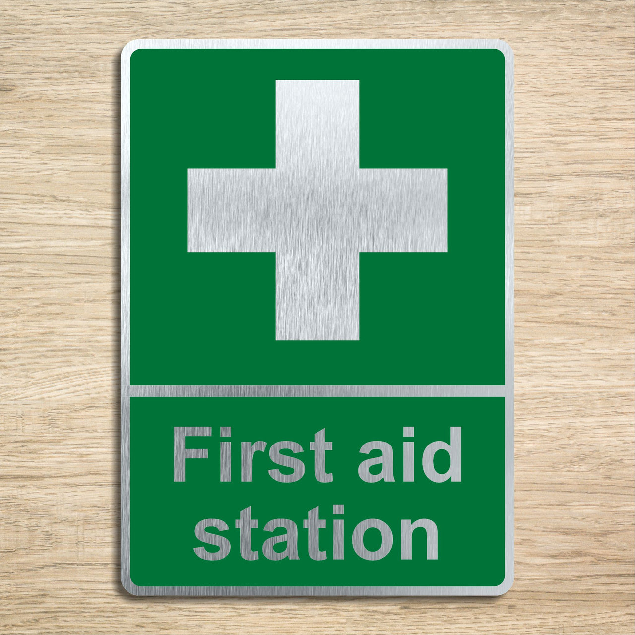Brushed Aluminium First Aid Station Sign