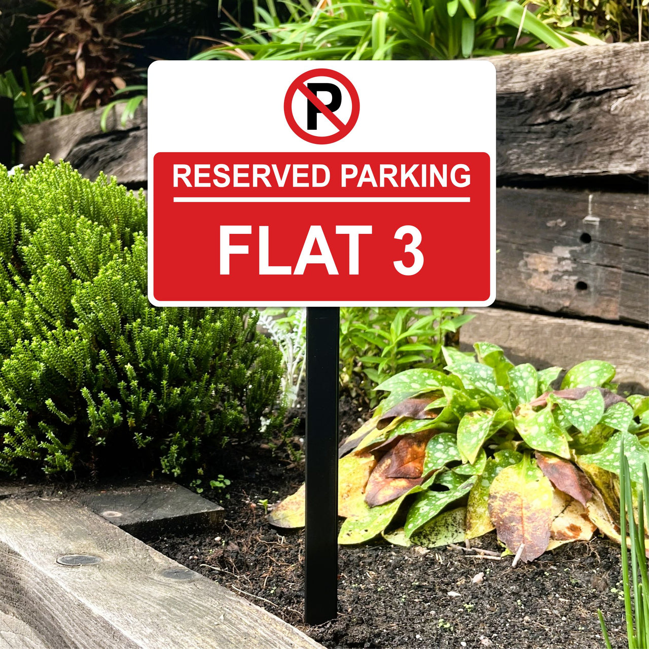 Personalised Reserved Parking Sign on Low Level Aluminium Stake/s