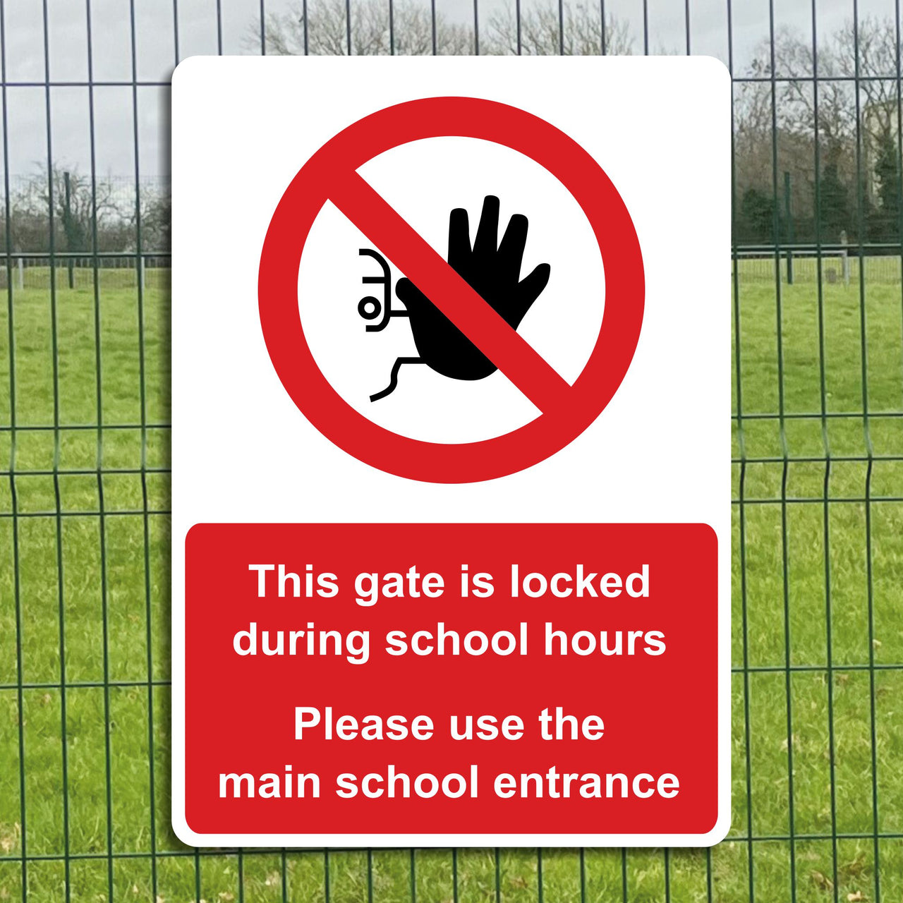 This Gate Is Locked During School Hours Please Use The Main School Entrance Sign