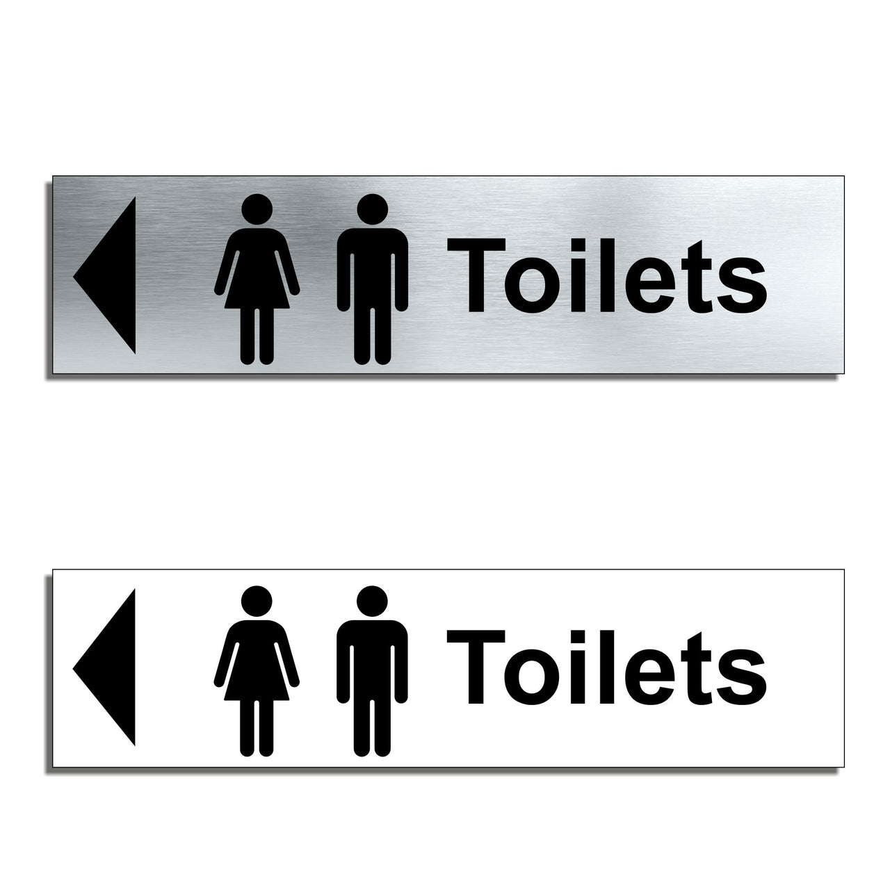 Toilets Sign with a Left Pointing Directional Arrow