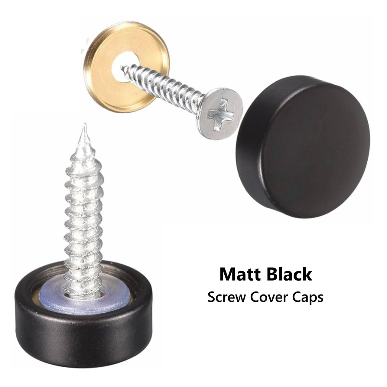 Matt Black Metal Screw Cover Caps with a Brass Collar Fitting