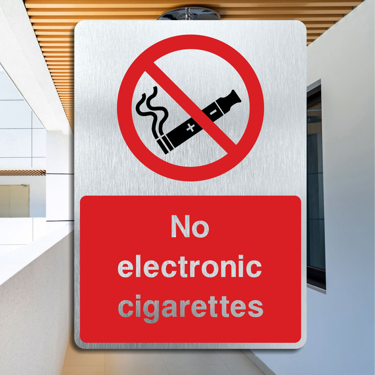Brushed Aluminium No Electronic Cigarettes Sign