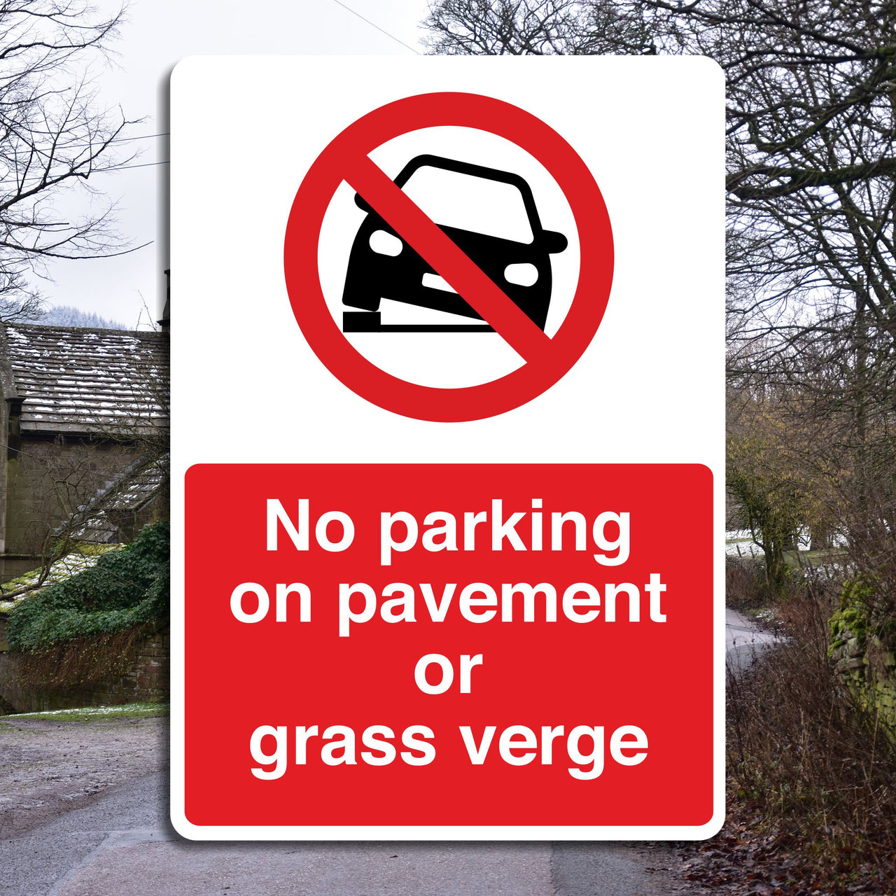 No Parking On Pavement Or Grass Verge Sign