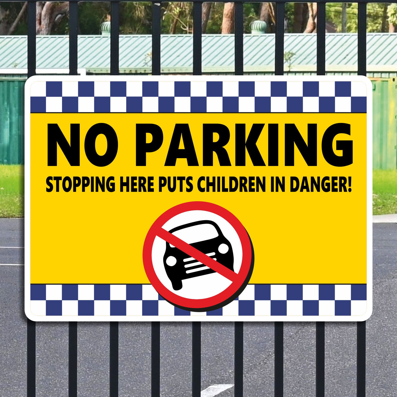 No Parking Stopping Here Puts Children in Danger School Hazard Sign