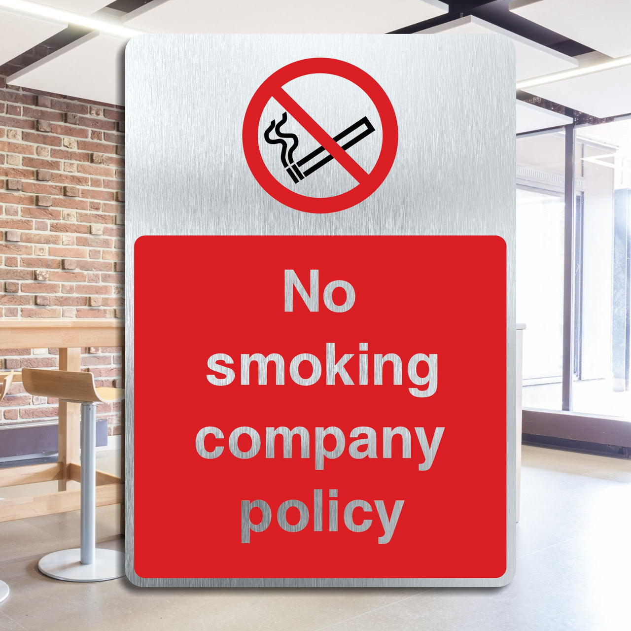 Brushed Aluminium No Smoking Company Policy Sign