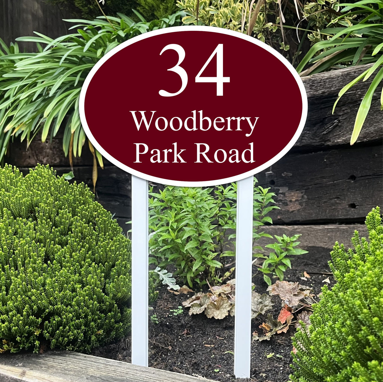 Reflective House Number & Name Sign on Low Level Aluminium Stake/s