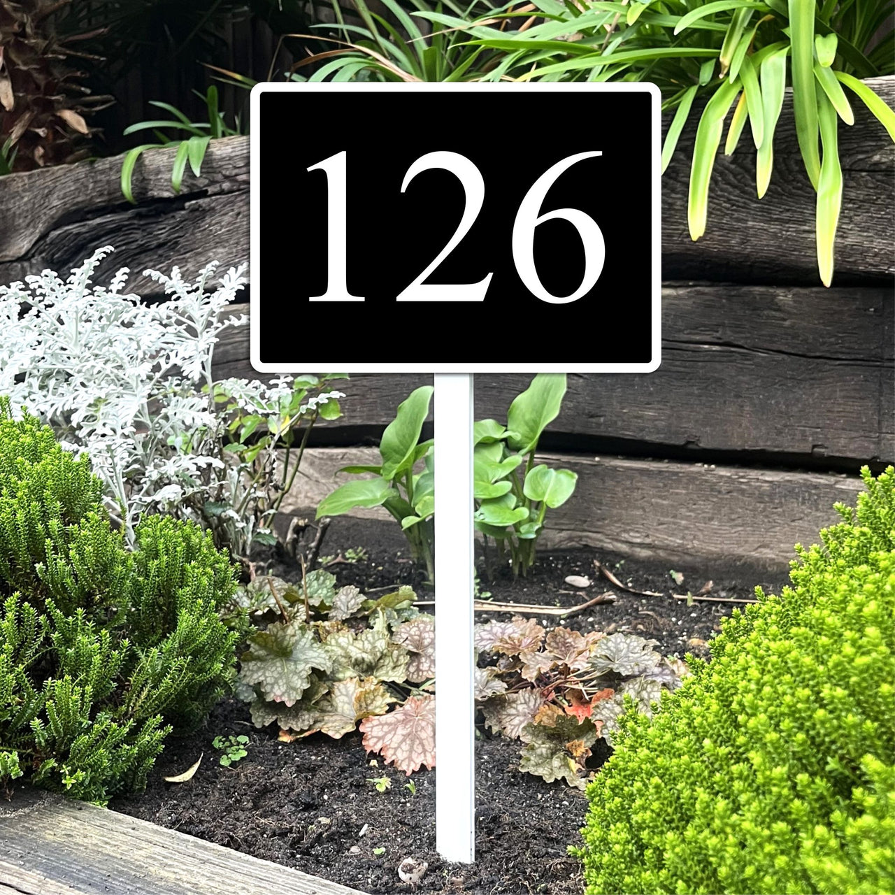 Reflective House Number Sign on Low Level Aluminium Stake/s
