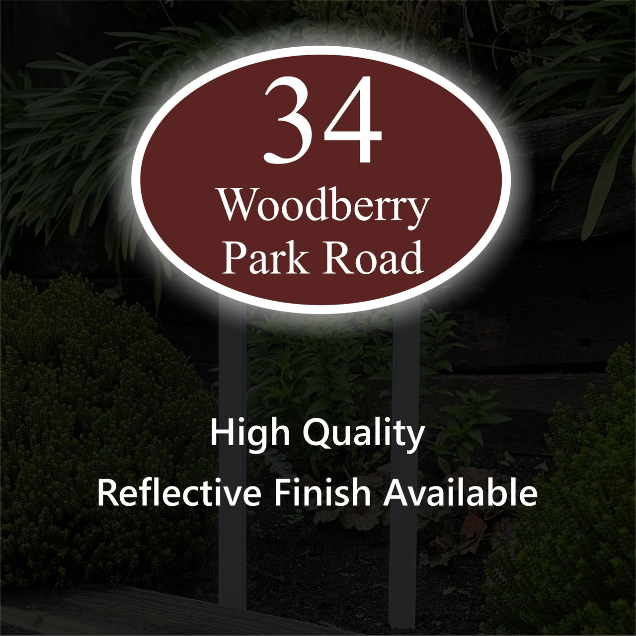 Reflective House Number & Name Sign on Low Level Aluminium Stake/s
