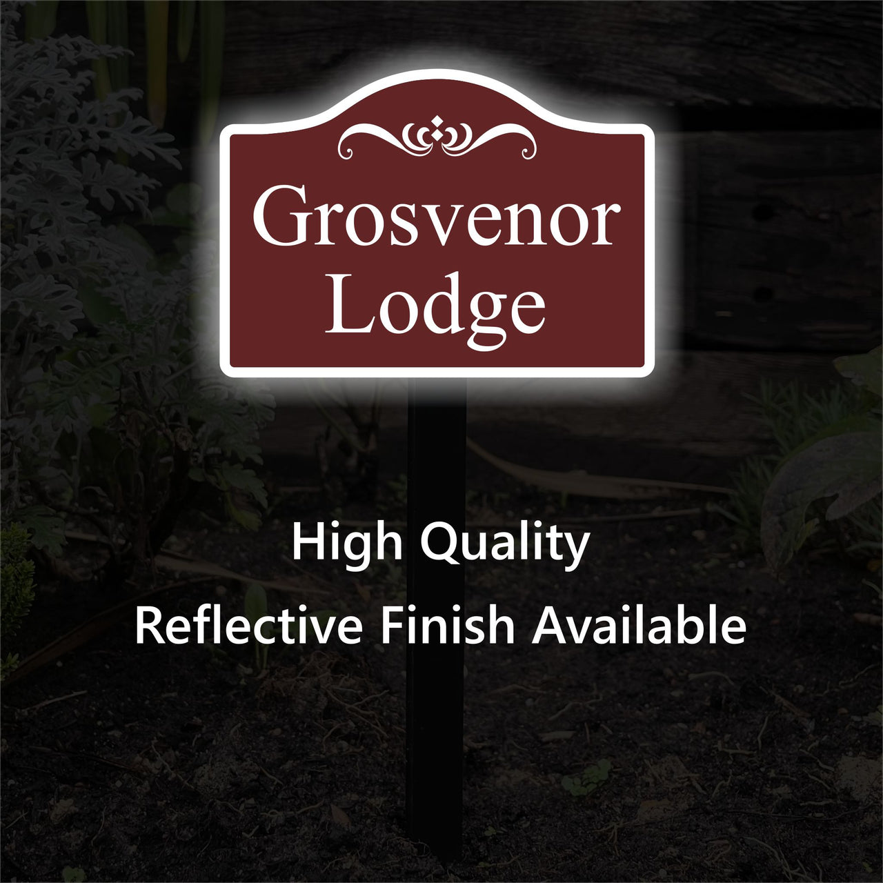 Personalised House Name Sign on Low Level Aluminium Stake/s