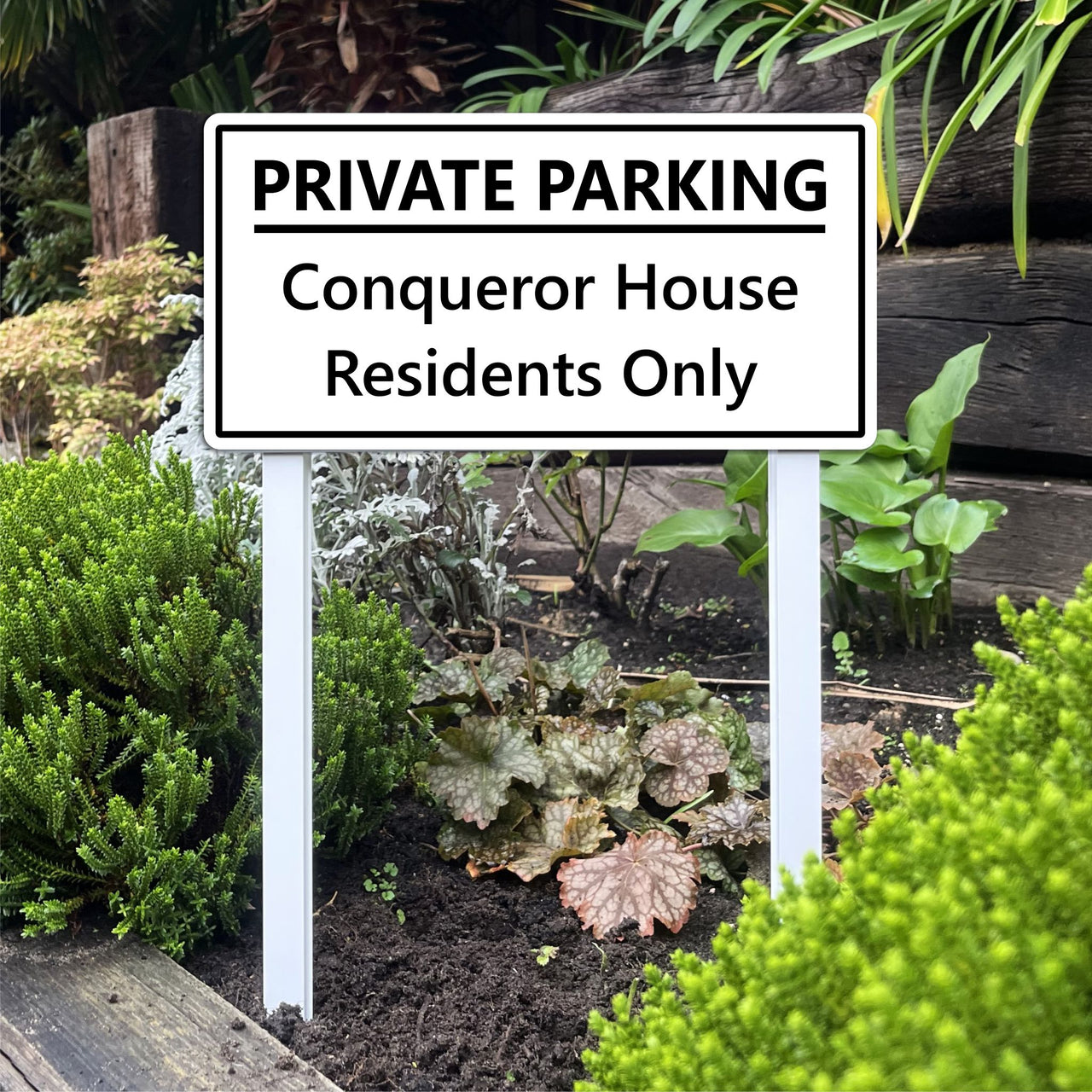 Personalised Private Parking Sign on Low Level Aluminium Stake/s