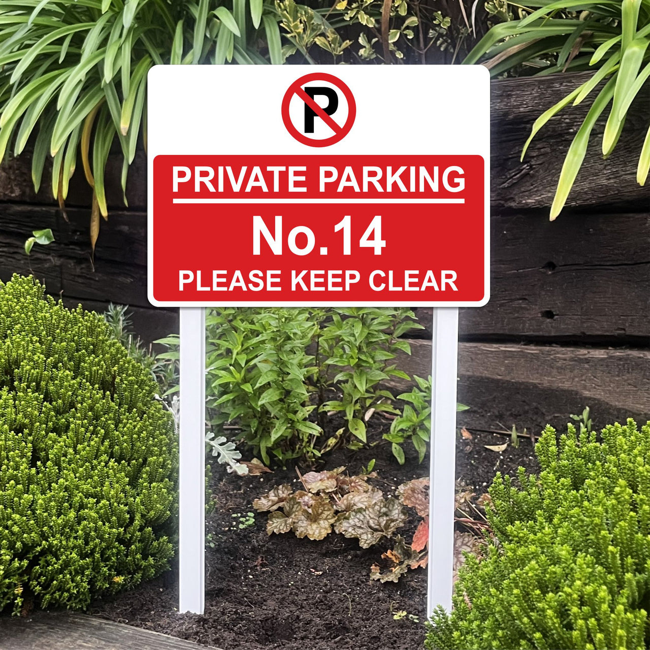 Personalised Private Parking Reflective Sign on Low Level Aluminium Stake/s