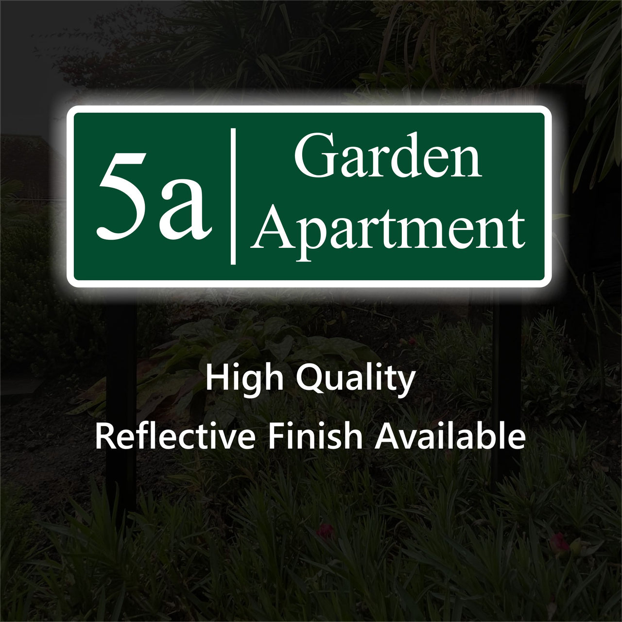 Personalised Reflective House Number & Road Name Sign on Low Level Aluminium Stakes