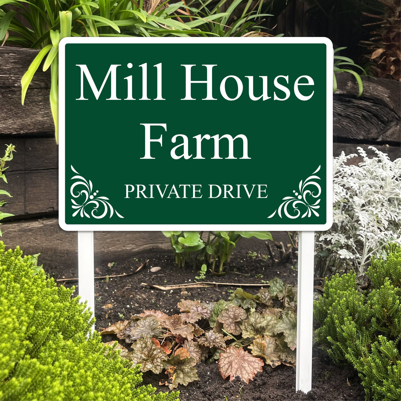 Personalised Driveway Sign Reflective Sign on Low Level Aluminium Stake/s