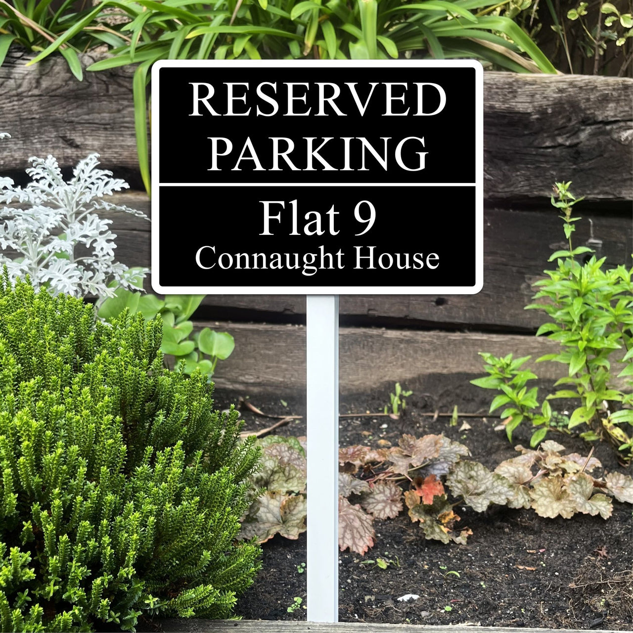 Reserved Parking Personalised Sign on Low Level Aluminium Stakes/s
