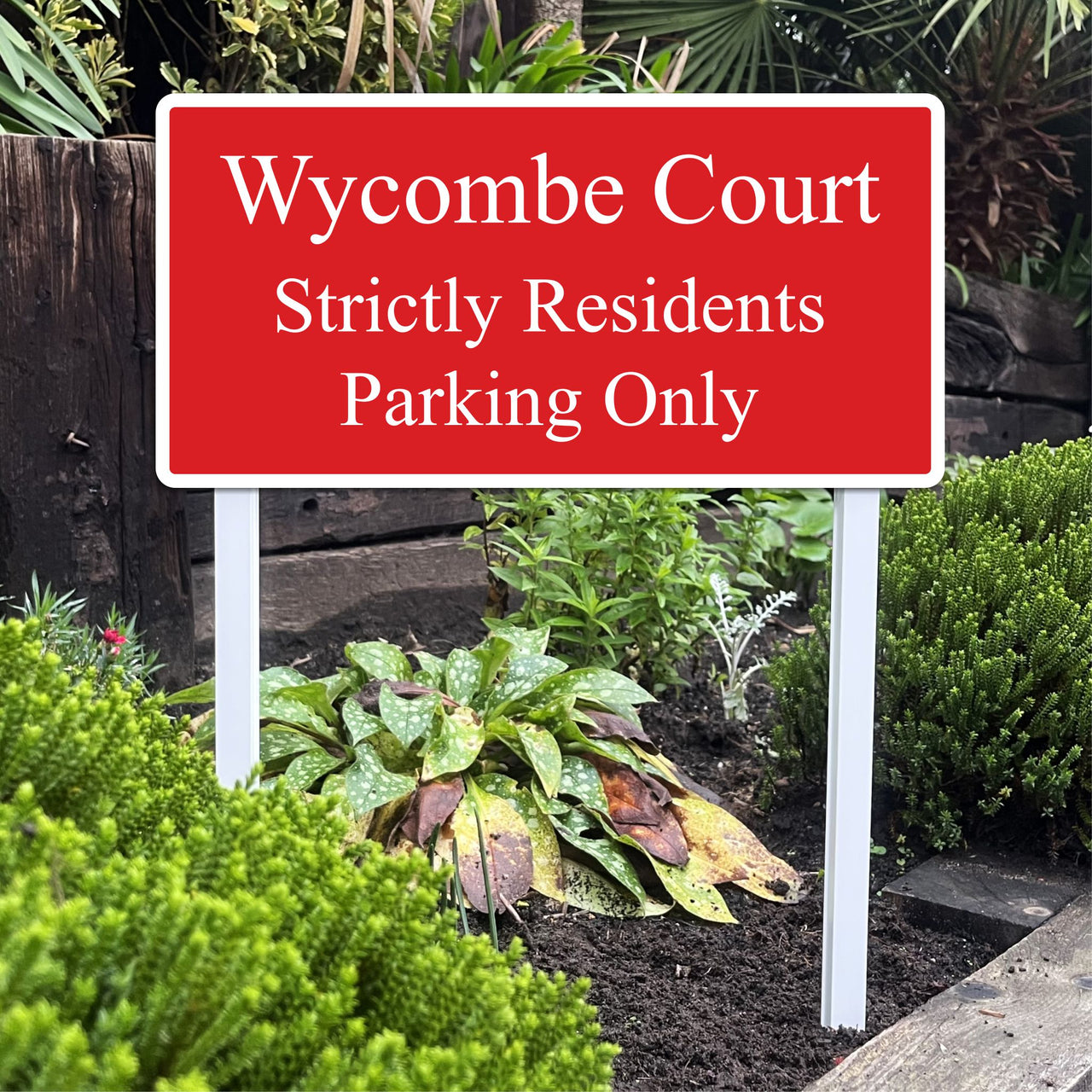 Personalised Reflective No Parking Sign on Low Level Aluminium Stakes