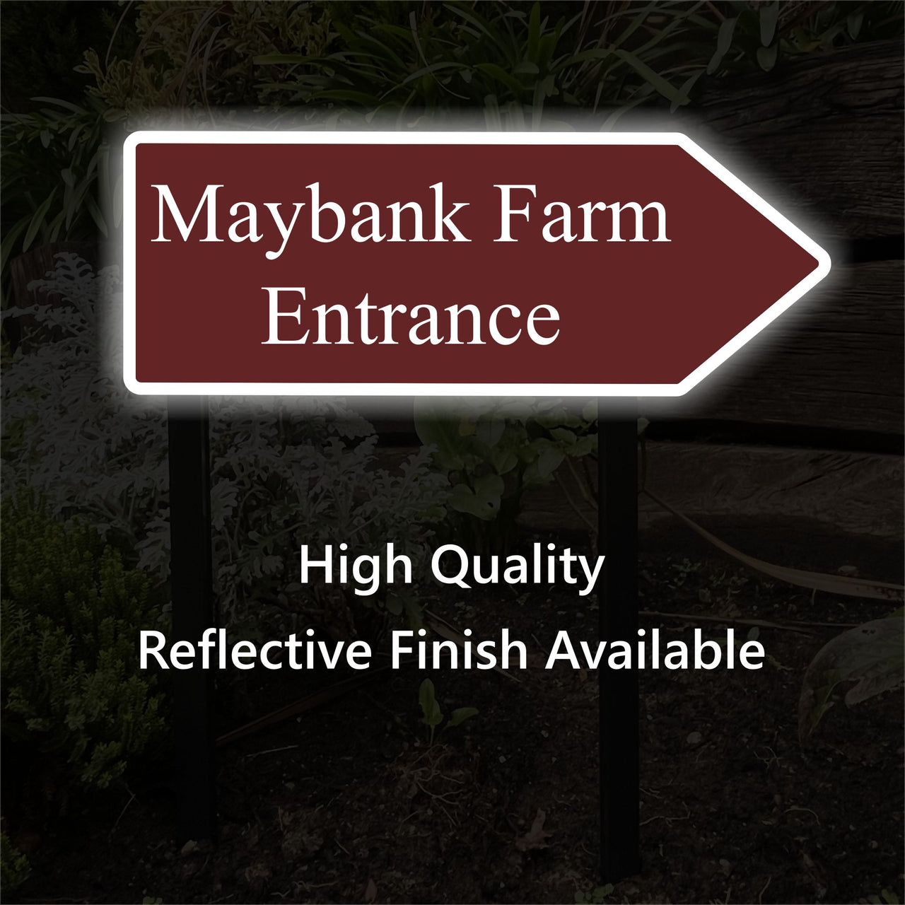 Personalised Reflective Right Pointing Directional Arrow Sign on Low Level Aluminium Stake/s