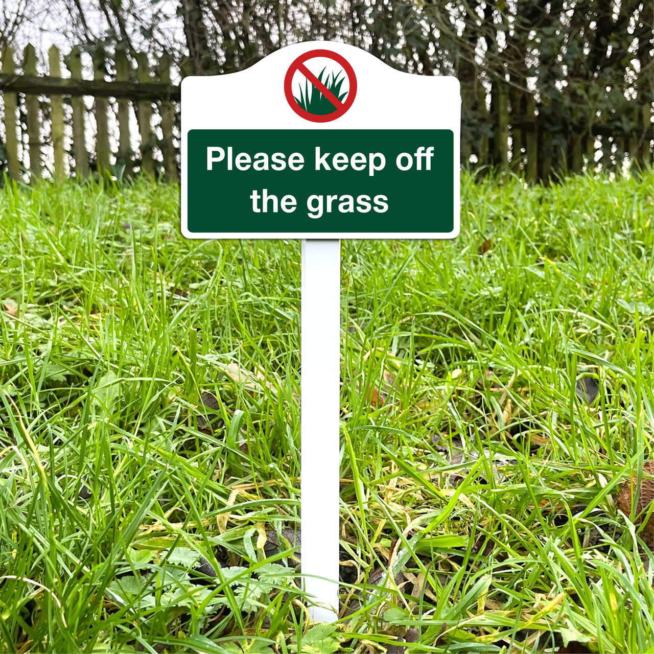 Please Keep Off The Grass Sign on Low Level Aluminium Stake/s